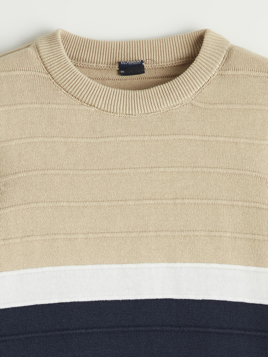 Bej Bisiklet Yaka Renk Bloklu Erkek Çocuk Kazak-1