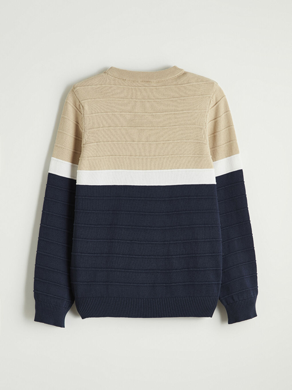 Bej Bisiklet Yaka Renk Bloklu Erkek Çocuk Kazak-2