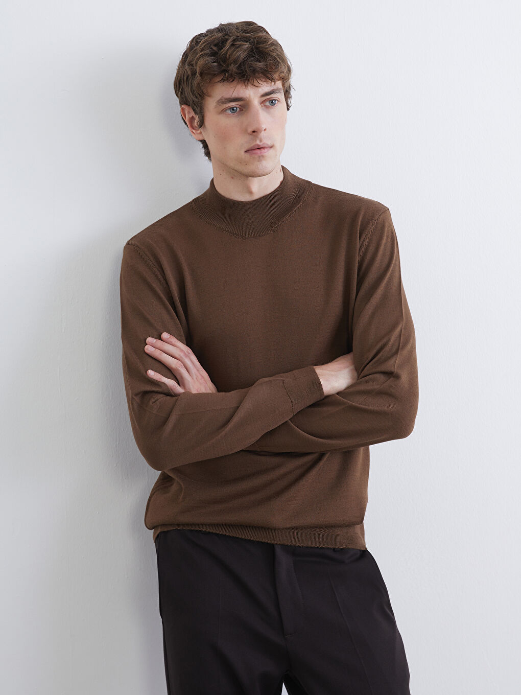 Bej Yarım Balıkçı Yaka Erkek Triko Kazak