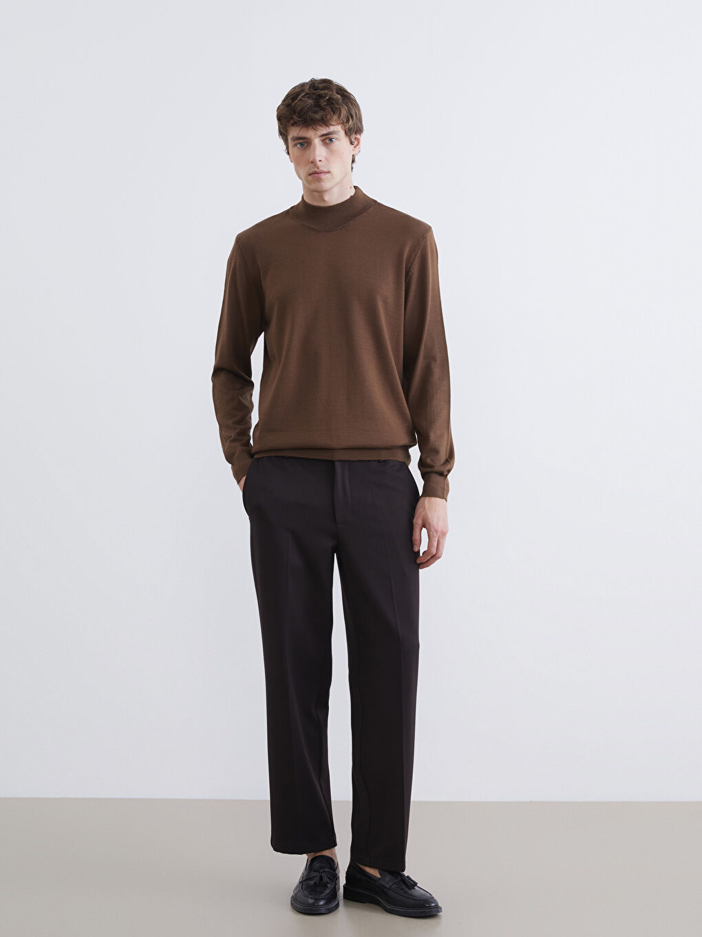 Bej Yarım Balıkçı Yaka Erkek Triko Kazak-1