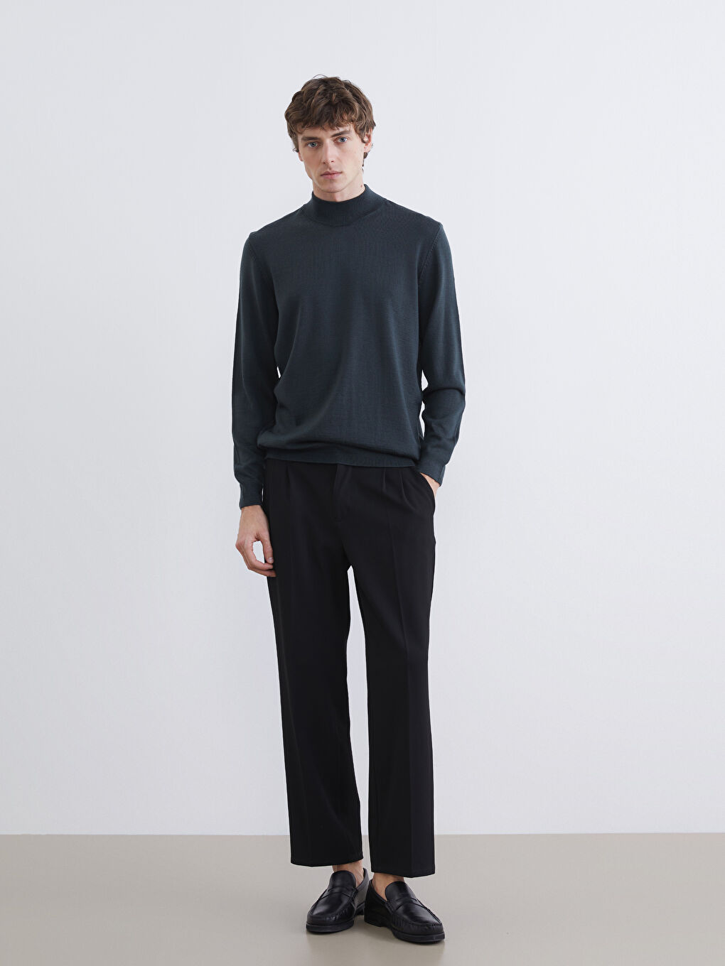 Yeşil Yarım Balıkçı Yaka Erkek Triko Kazak-1