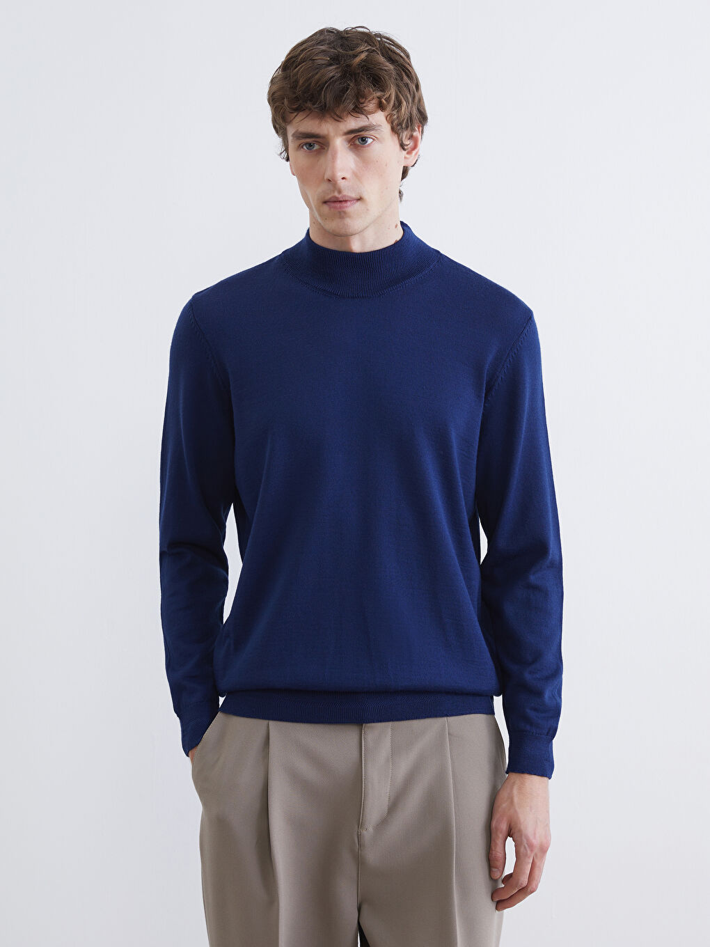 Lacivert Yarım Balıkçı Yaka Erkek Triko Kazak