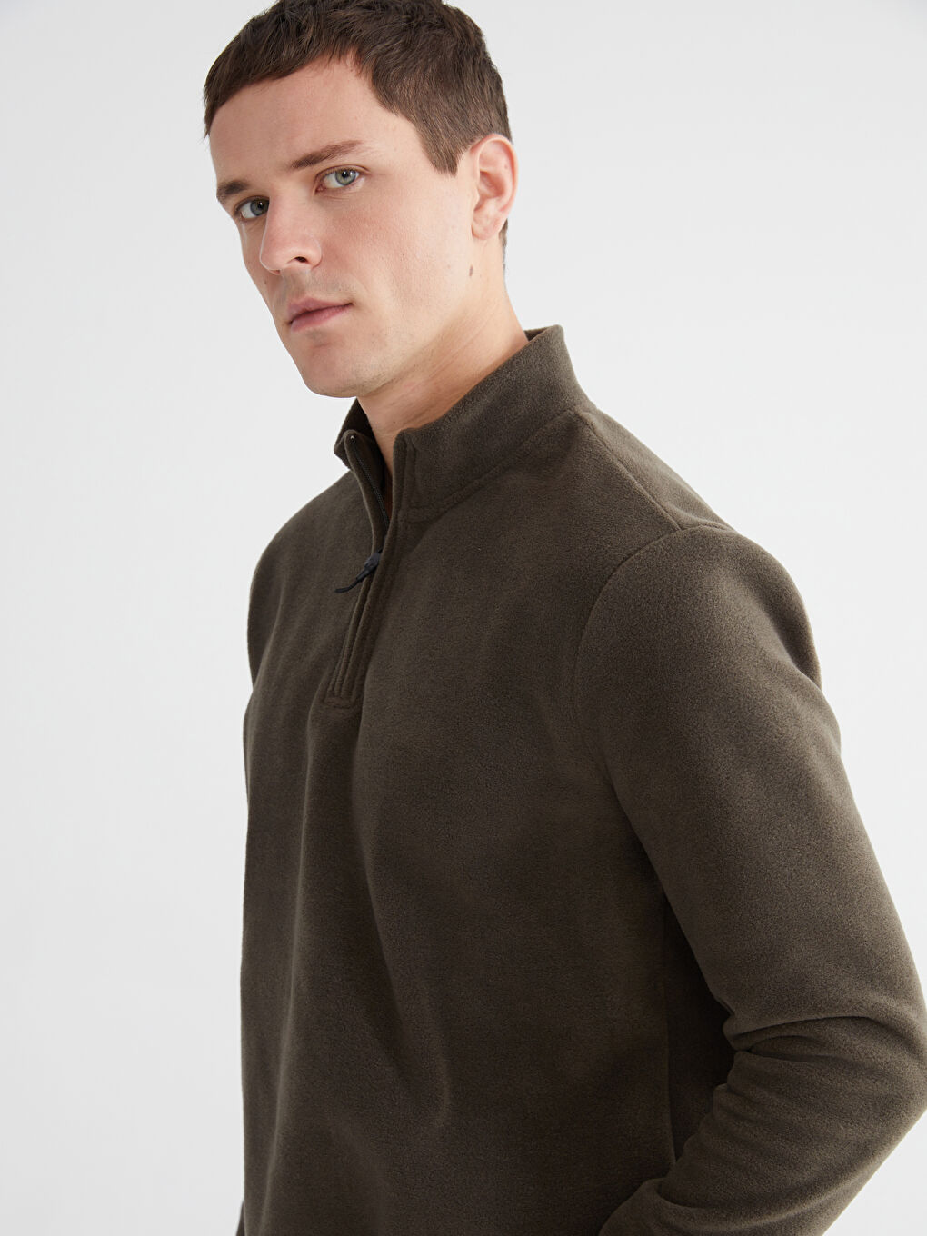 Yeşil Dik Yaka Polar Erkek Sweatshirt