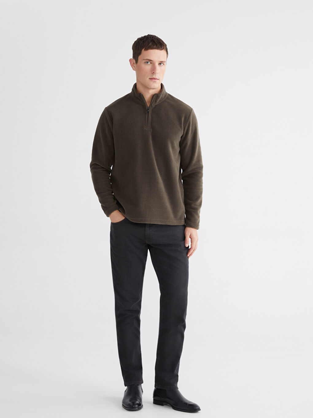 Yeşil Dik Yaka Polar Erkek Sweatshirt-1