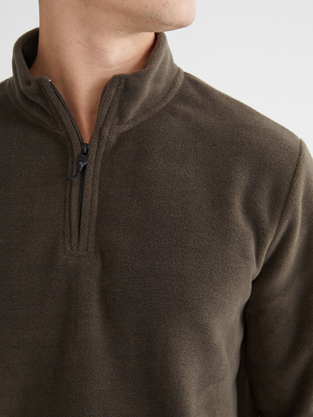 Yeşil Dik Yaka Polar Erkek Sweatshirt-2