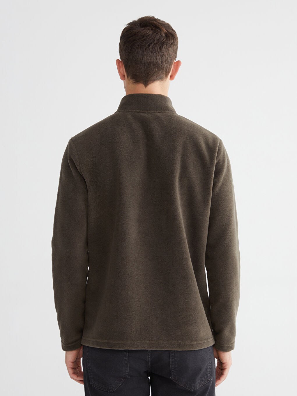 Yeşil Dik Yaka Polar Erkek Sweatshirt-3