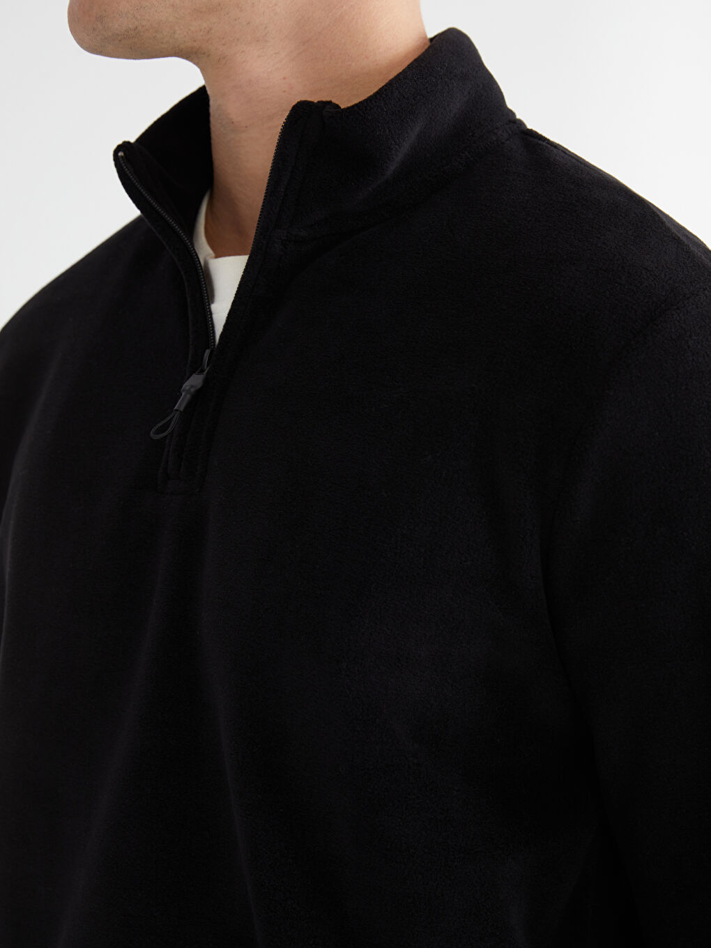 Siyah Dik Yaka Polar Erkek Sweatshirt-2