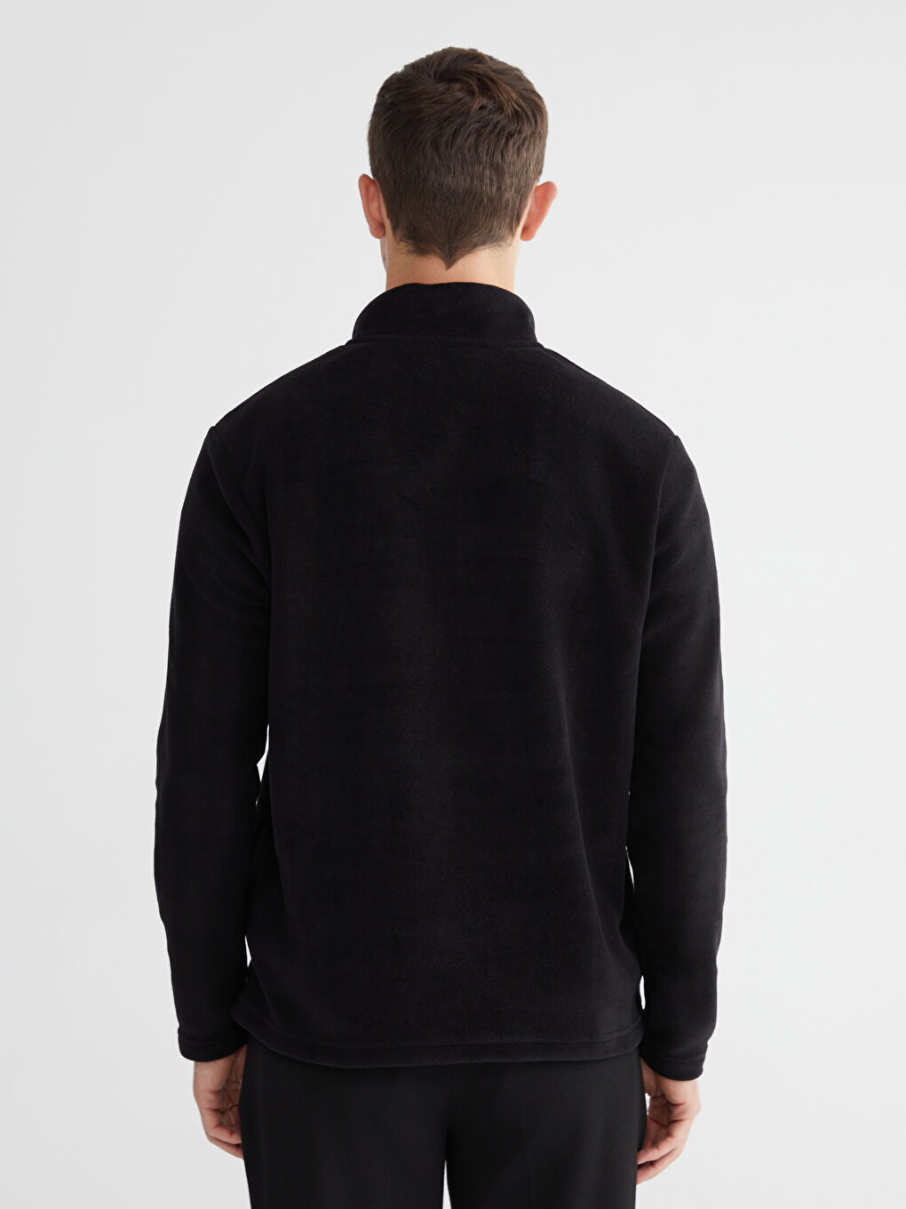 Siyah Dik Yaka Polar Erkek Sweatshirt-3