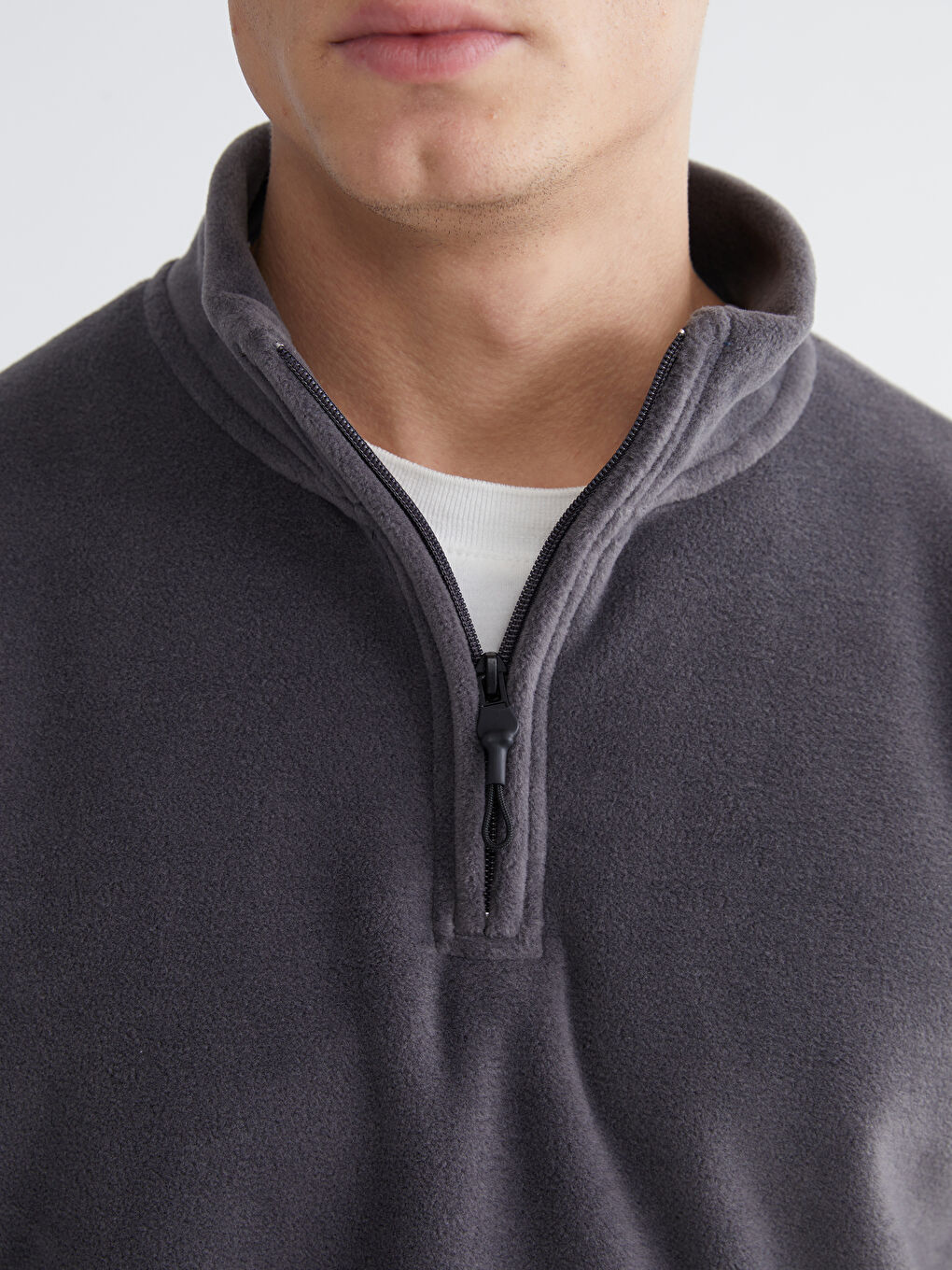 Gri Dik Yaka Polar Erkek Sweatshirt-2