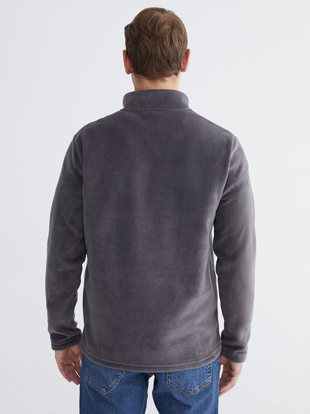 Gri Dik Yaka Polar Erkek Sweatshirt-3