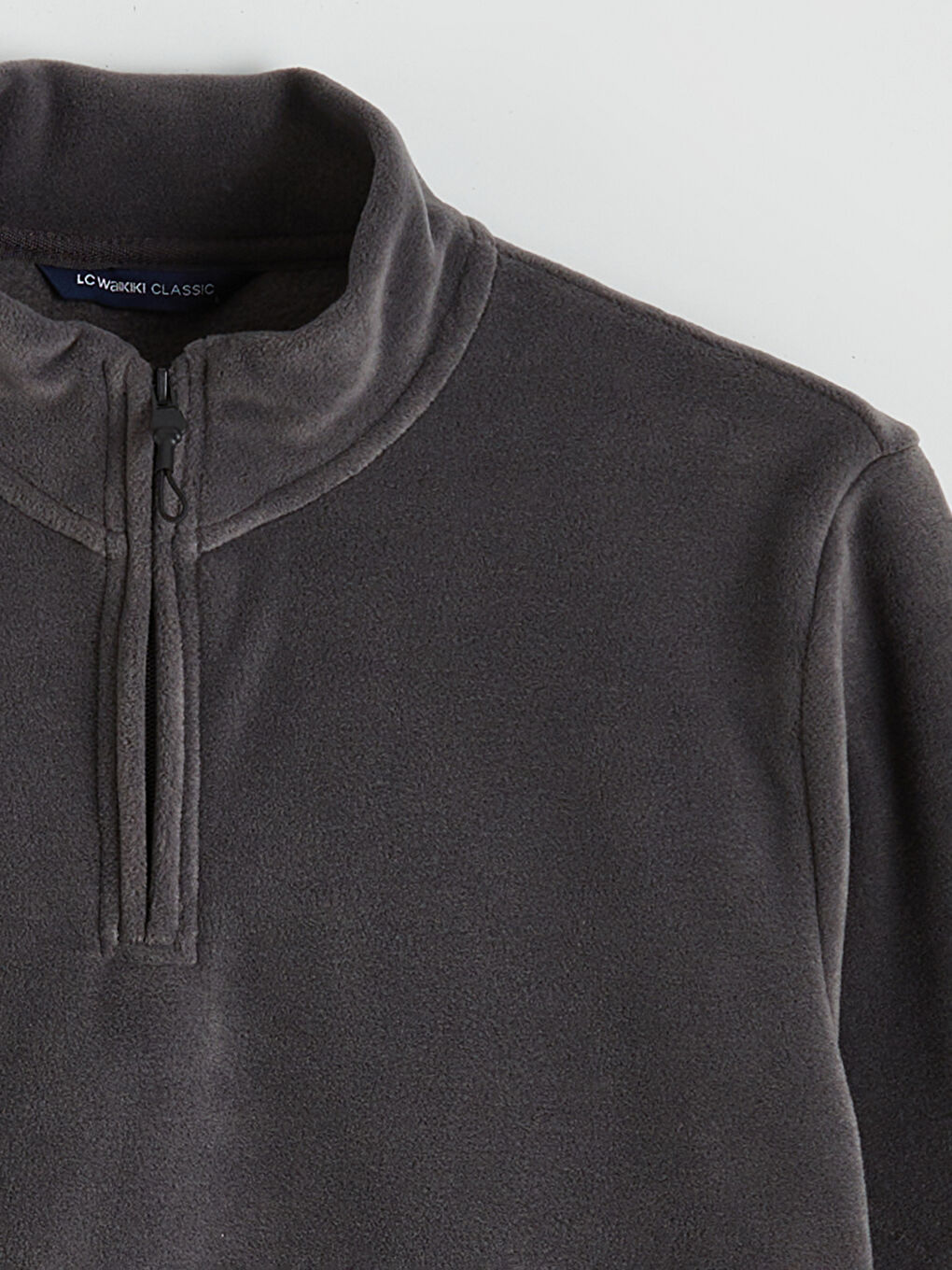 Gri Dik Yaka Polar Erkek Sweatshirt-5