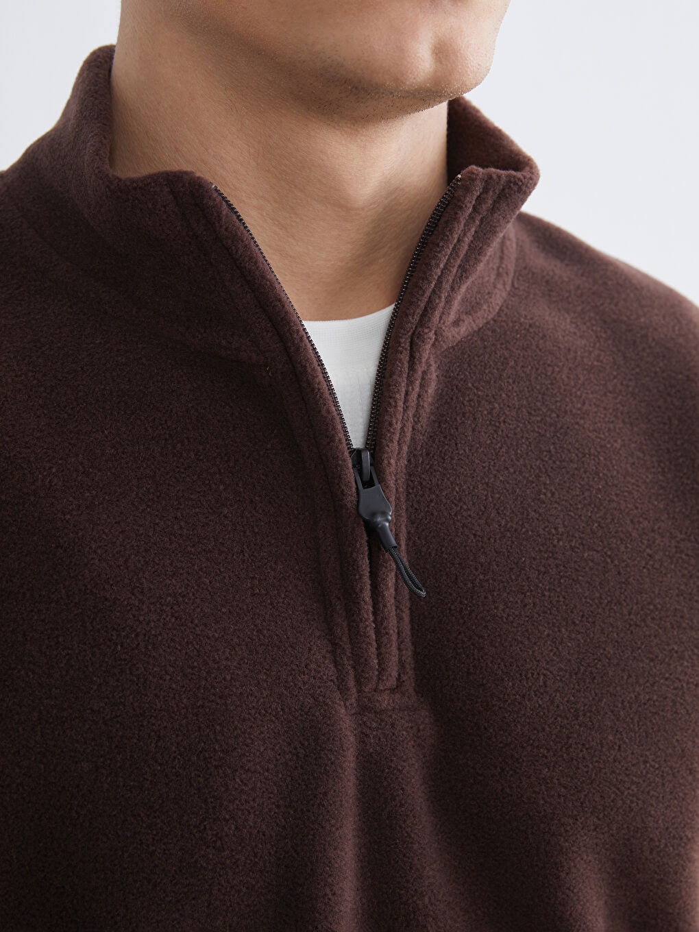 Kahverengi Dik Yaka Polar Erkek Sweatshirt-2