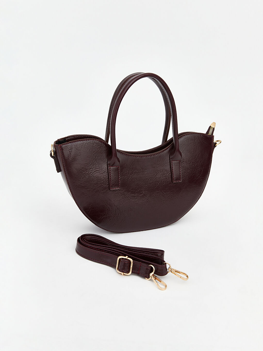 Bordo Deri Görünümlü Kadın Omuz Çantası-1