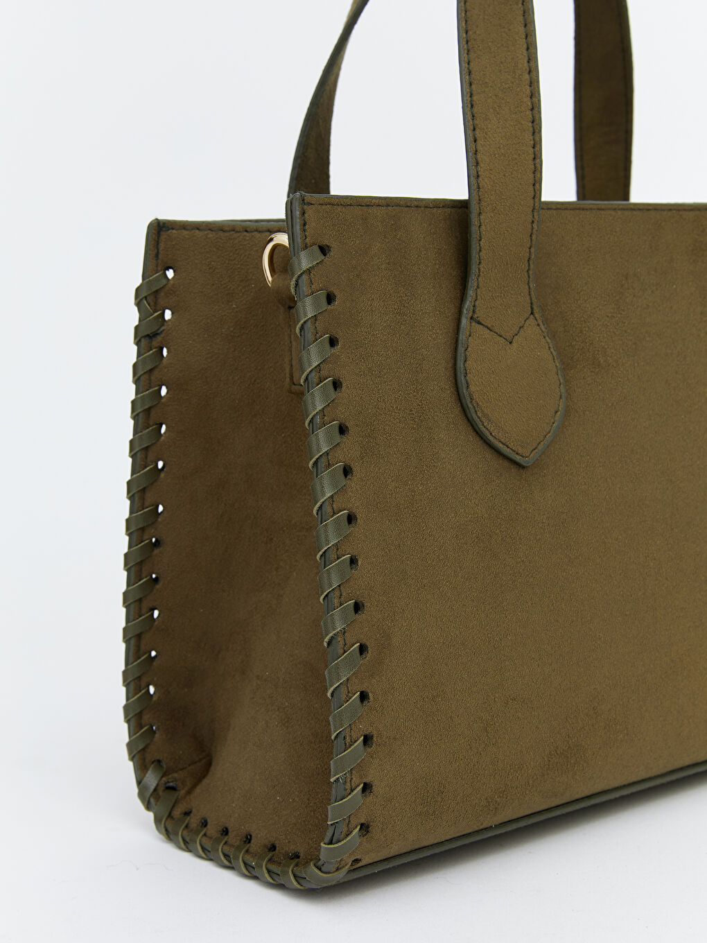 Haki Süet Görünümlü Kadın Omuz Çantası	-2