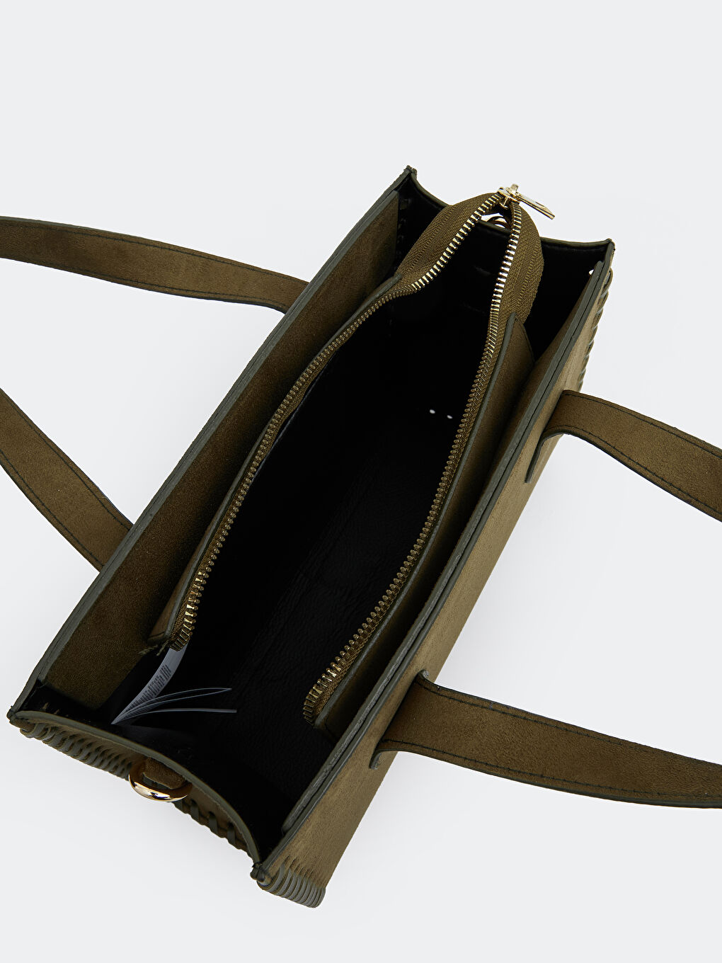 Haki Süet Görünümlü Kadın Omuz Çantası	-3