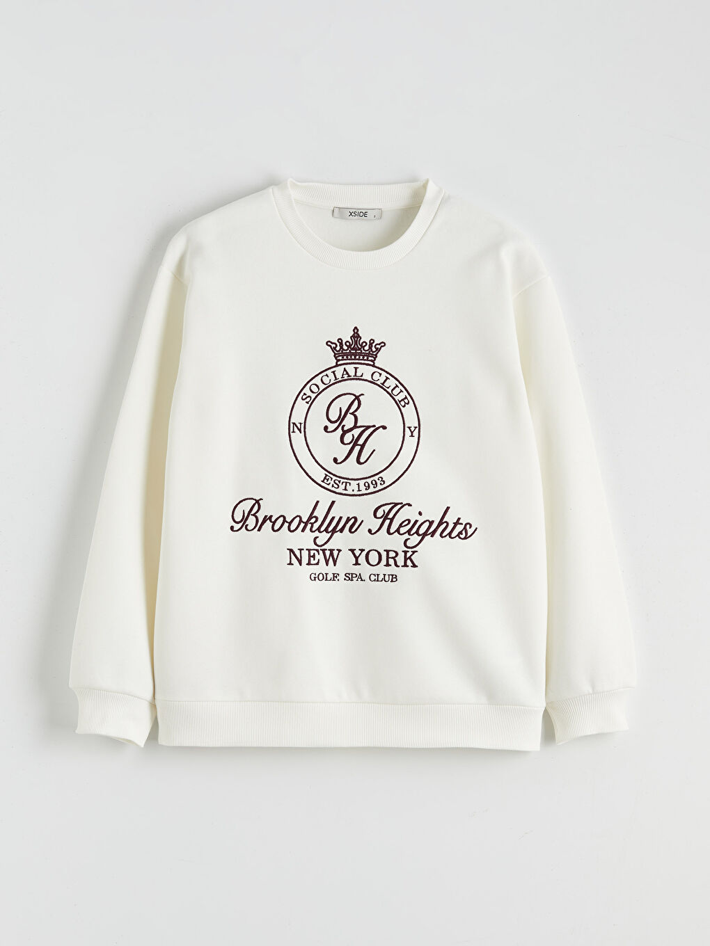Ekru New York Nakışlı Oversize Kadın Kalın Sweatshirt-4