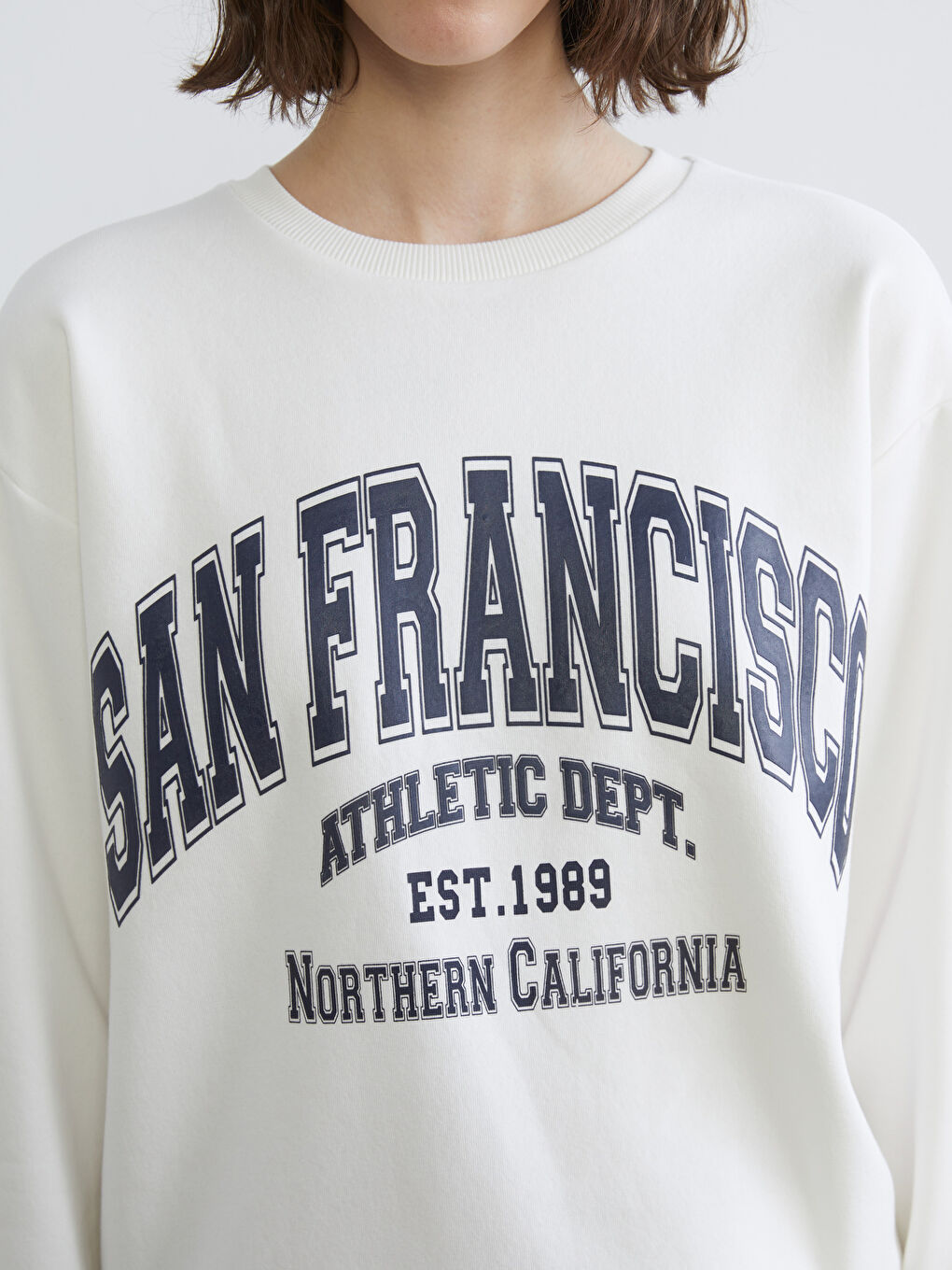 Ekru San Francisco Baskılı Kadın Kalın Sweatshirt-2