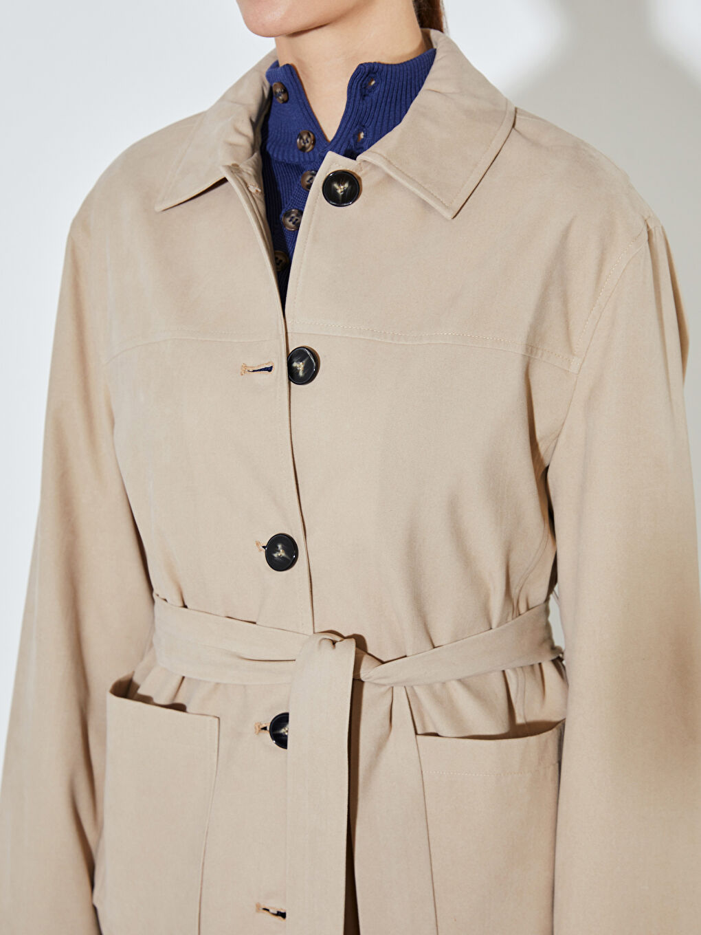 Bej Oversize Kadın Süet Görünümlü Gömlek Ceket-2