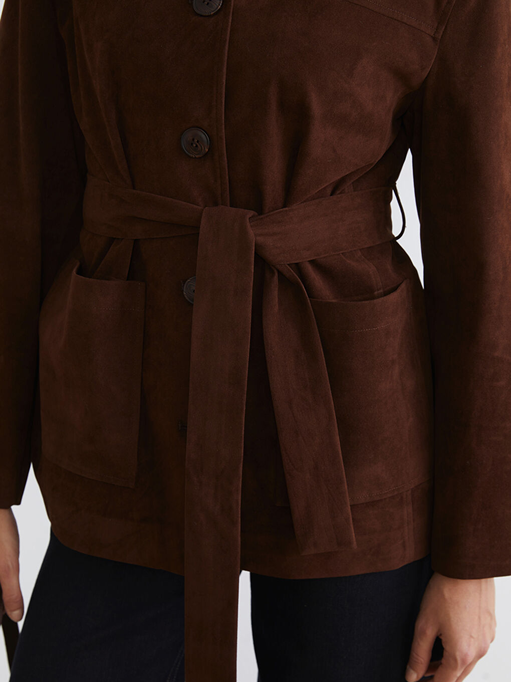 Kahverengi Oversize Kadın Süet Görünümlü Gömlek Ceket-2