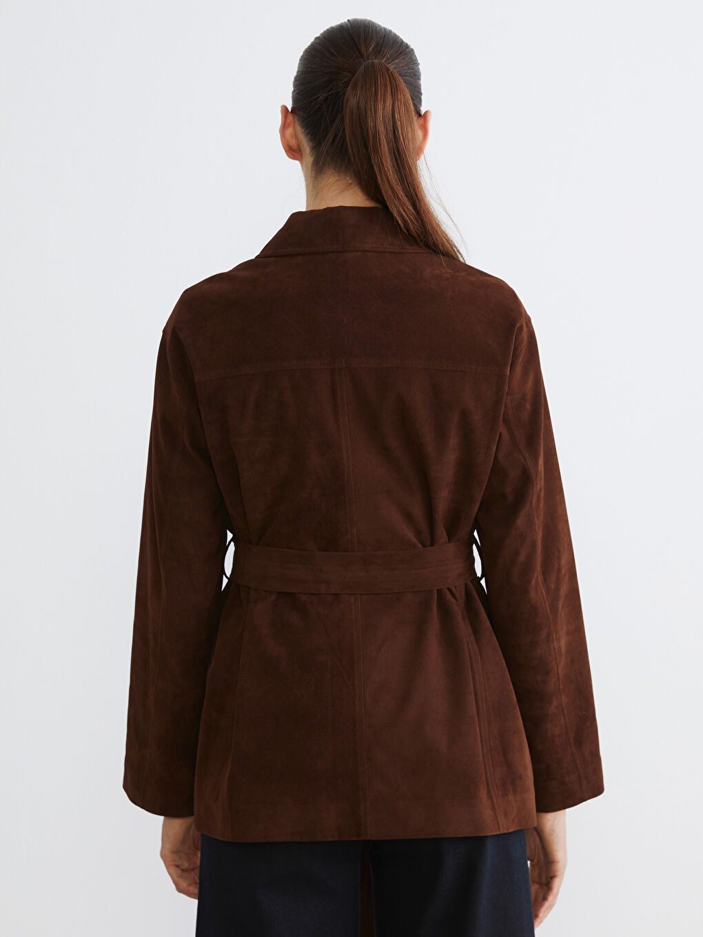 Kahverengi Oversize Kadın Süet Görünümlü Gömlek Ceket-3