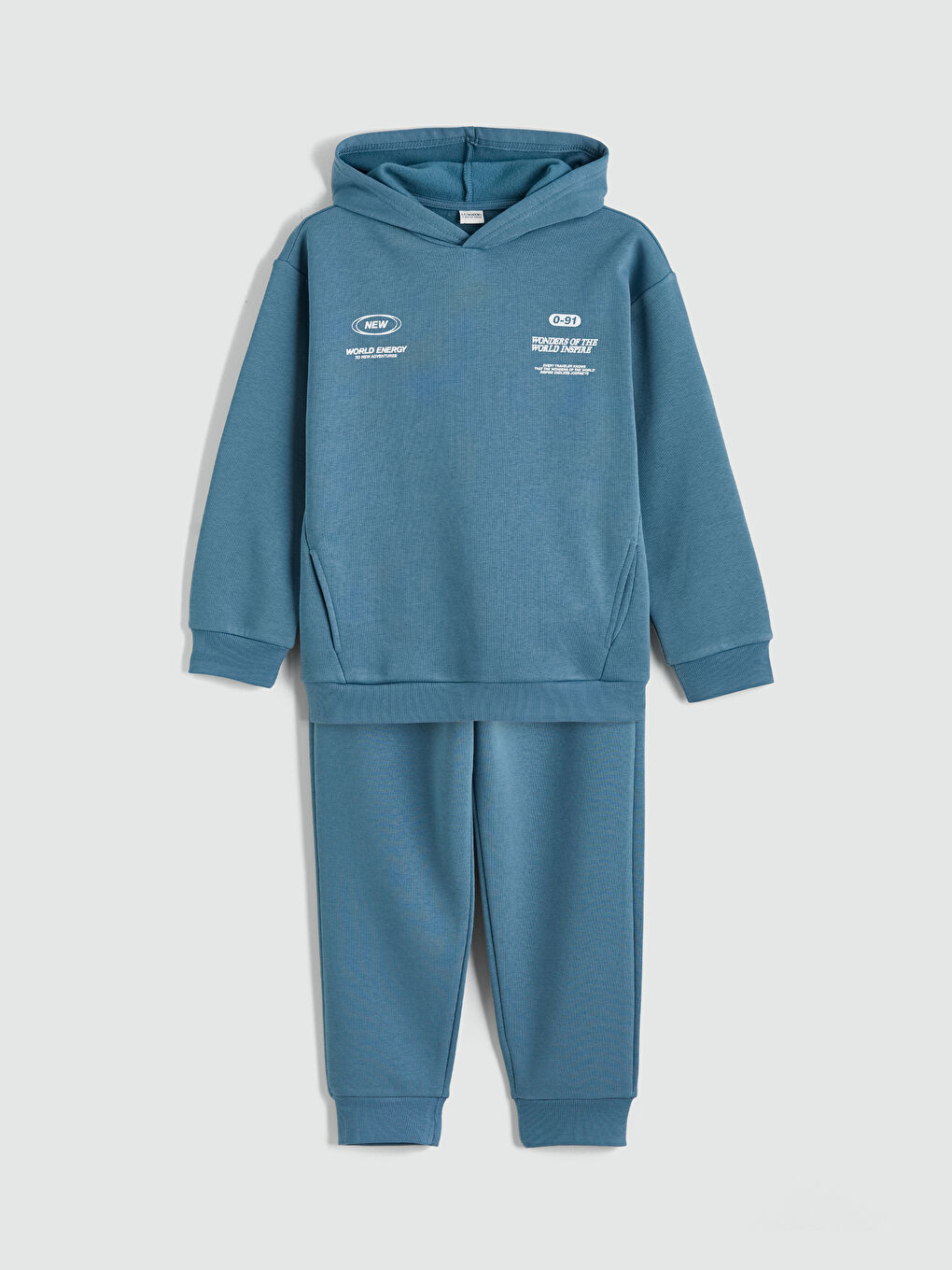 Mavi Kapüşonlu Baskılı Erkek Çocuk Eşofman Takımı