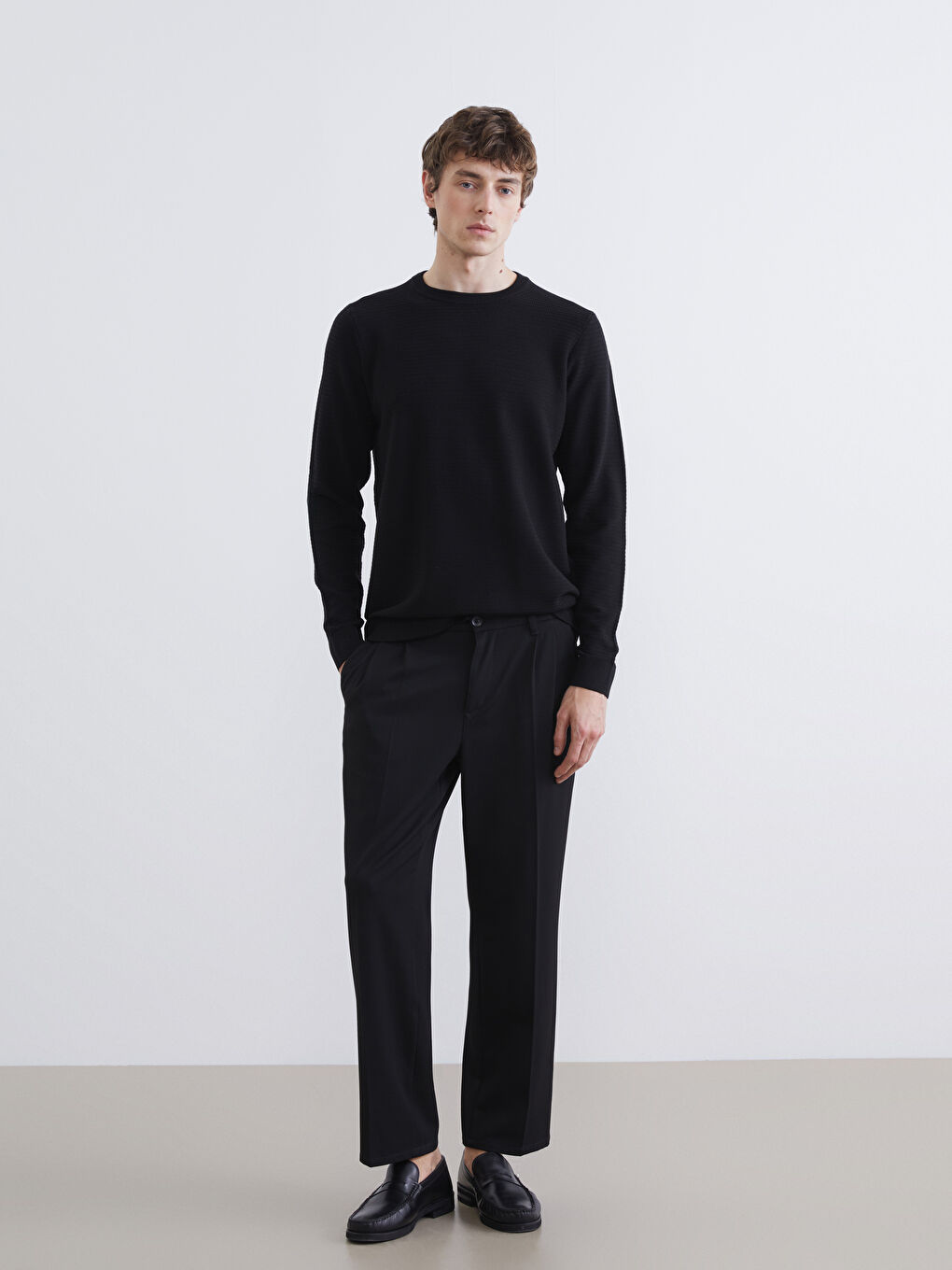 Siyah Bisiklet Yaka Erkek Triko Kazak-1