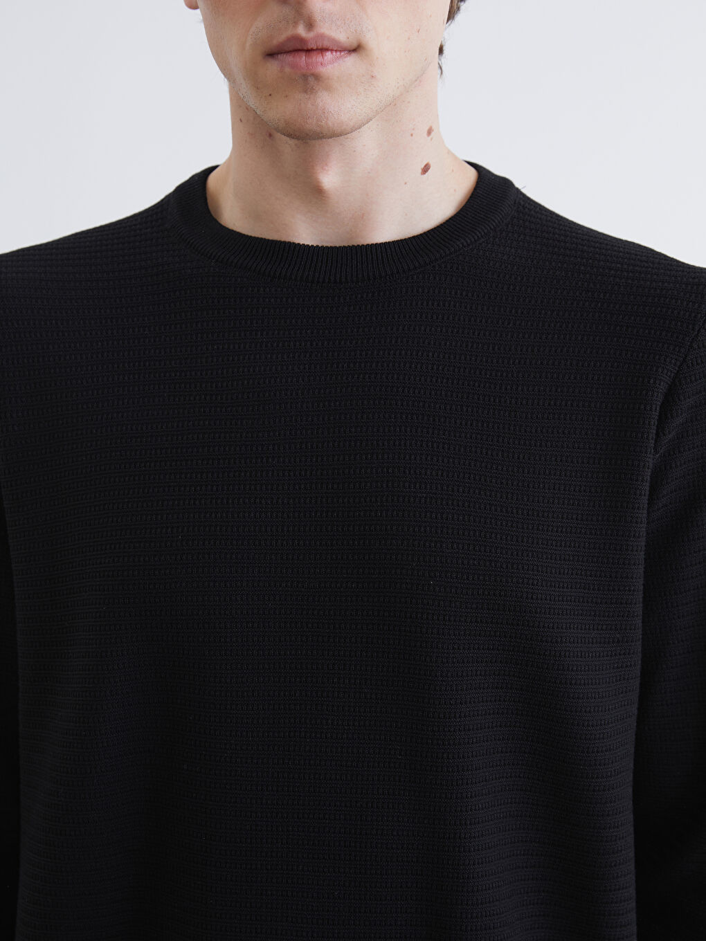 Siyah Bisiklet Yaka Erkek Triko Kazak-2