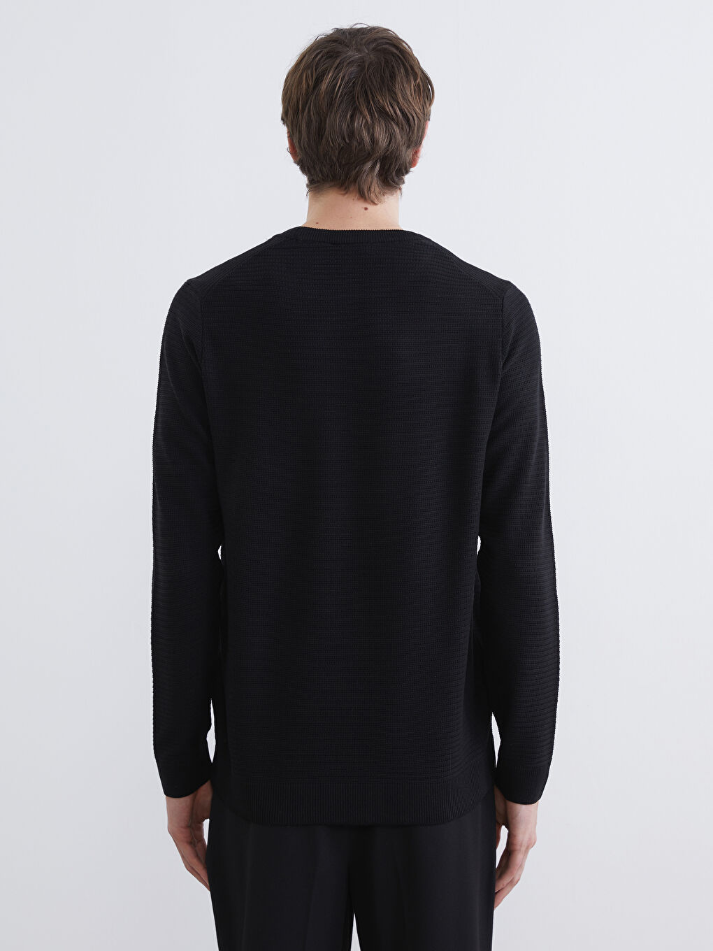 Siyah Bisiklet Yaka Erkek Triko Kazak-3