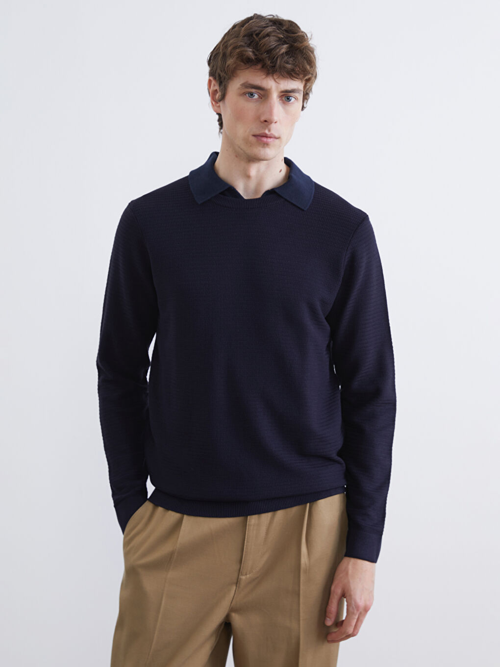 Lacivert Bisiklet Yaka Erkek Triko Kazak