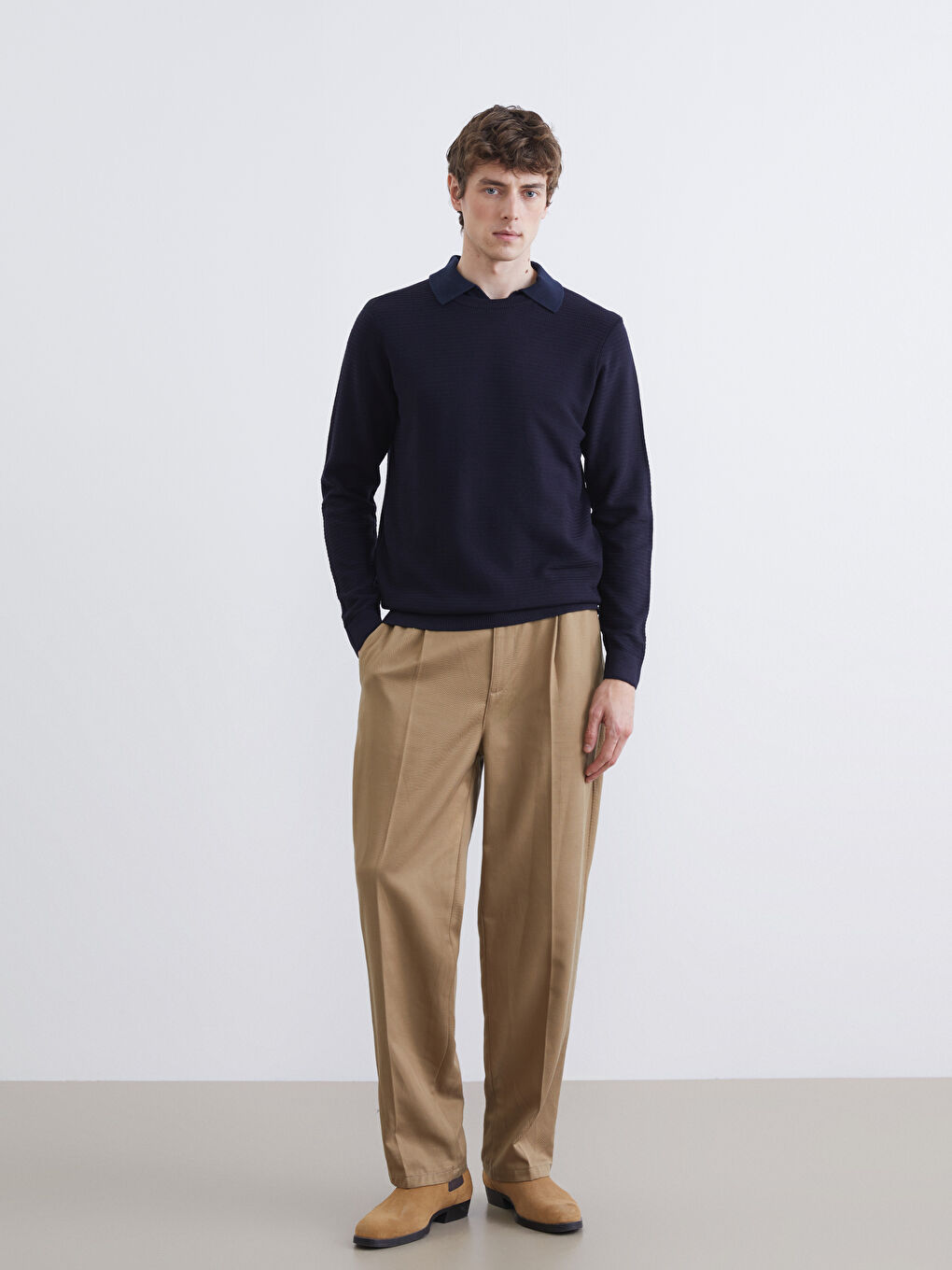 Lacivert Bisiklet Yaka Erkek Triko Kazak-1