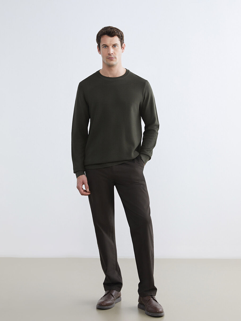 Yeşil Bisiklet Yaka Erkek Triko Kazak-1