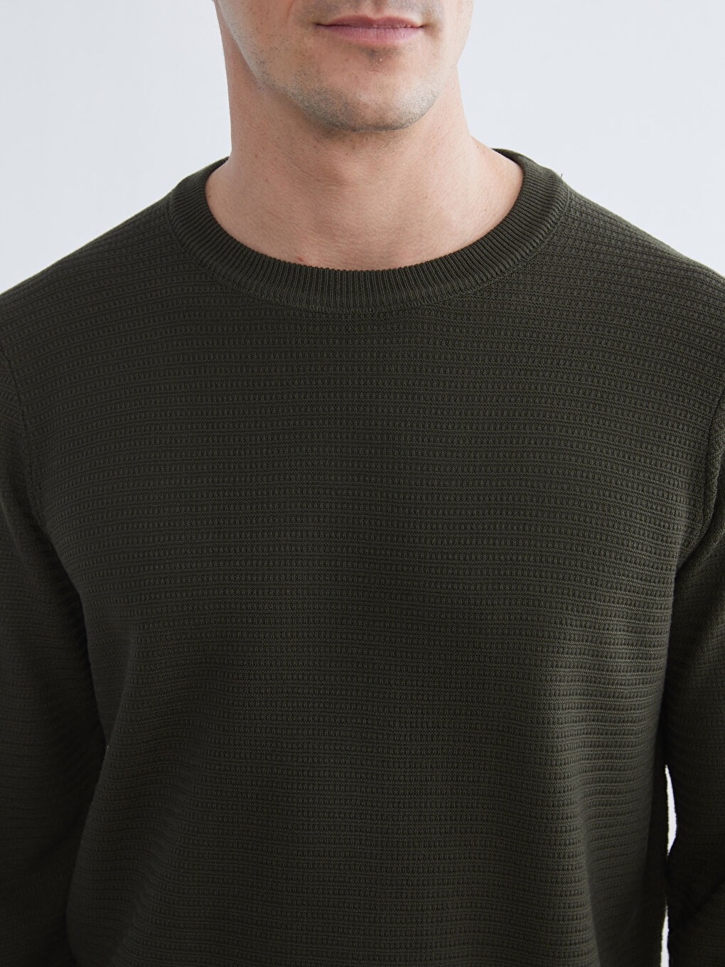 Yeşil Bisiklet Yaka Erkek Triko Kazak-2