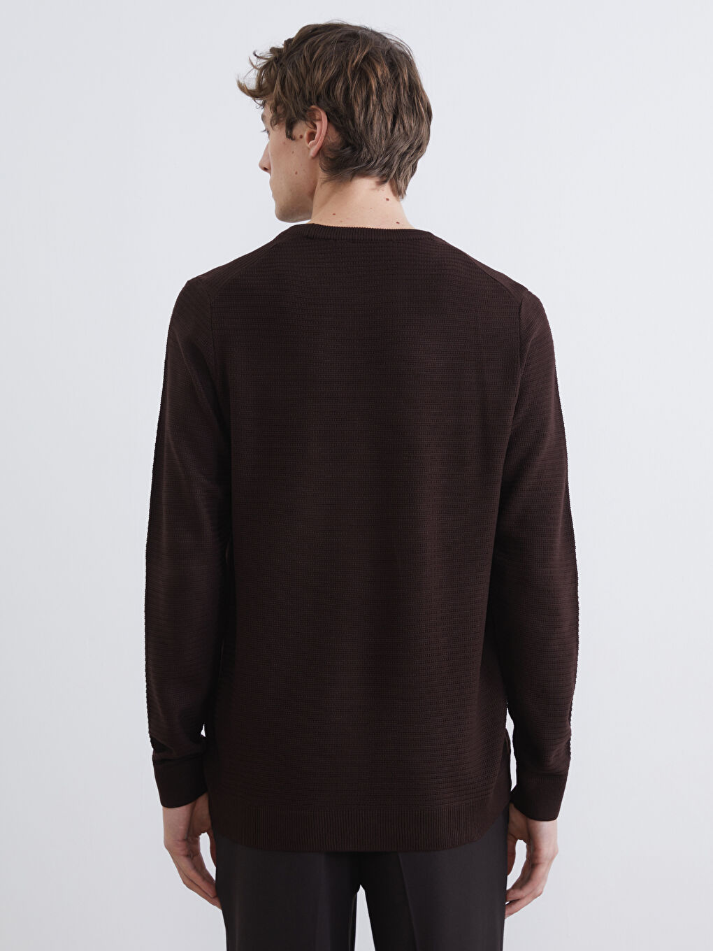 Kahverengi Bisiklet Yaka Erkek Triko Kazak-3