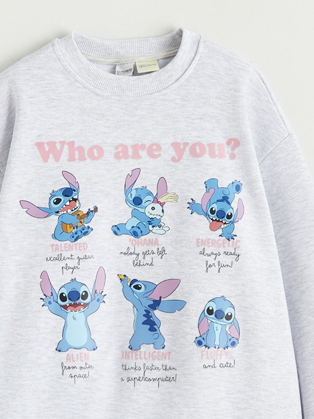 Gri Stitch Baskılı Kız Çocuk Kalın Sweatshirt-3