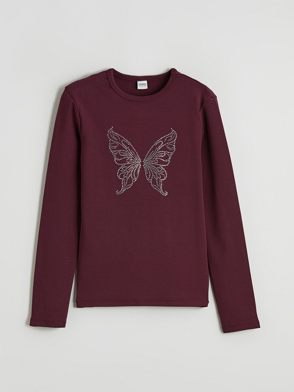 Mürdüm Bisiklet Yaka Taşlı Kız Çocuk Tişört