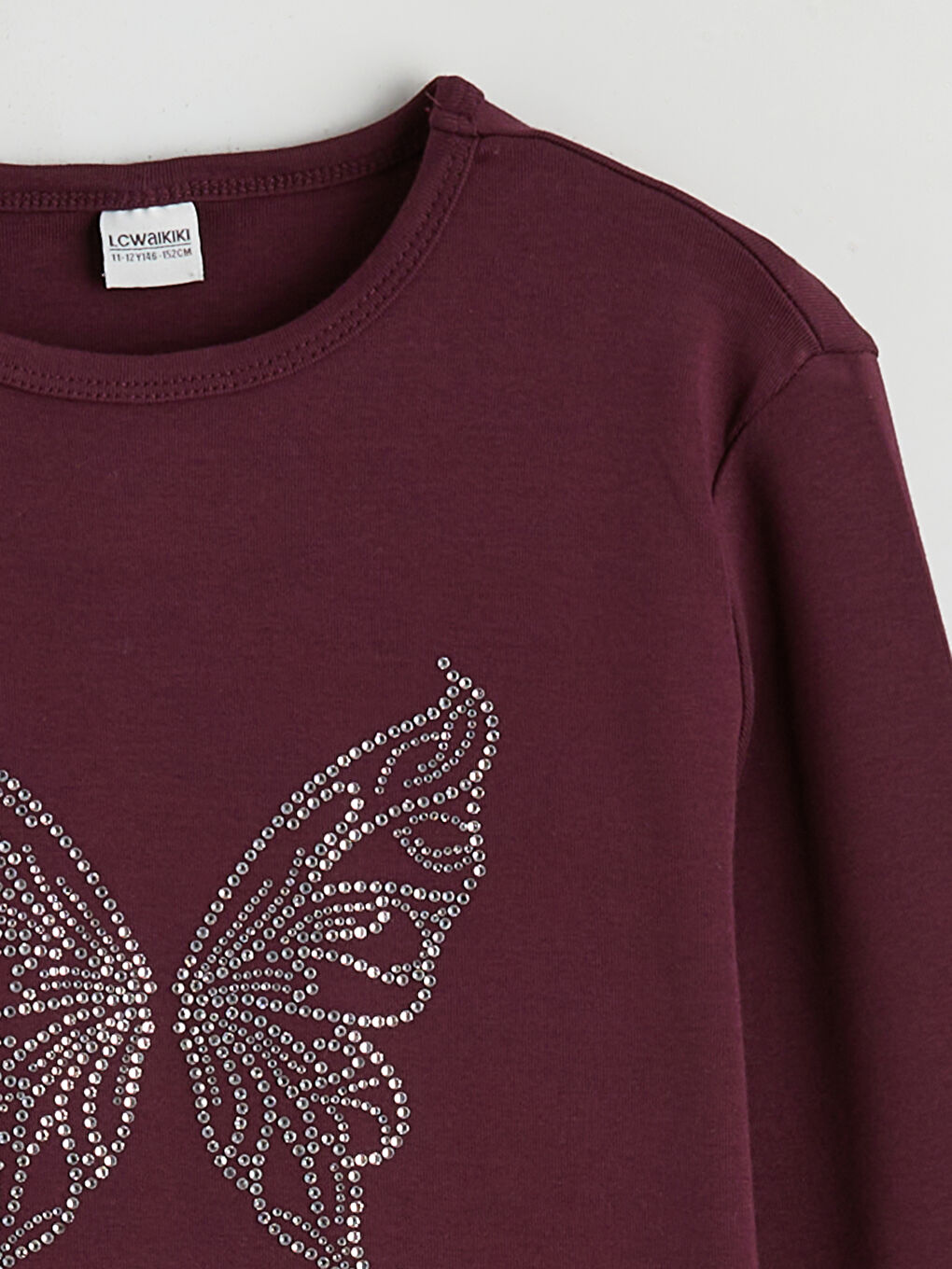 Mürdüm Bisiklet Yaka Taşlı Kız Çocuk Tişört-1