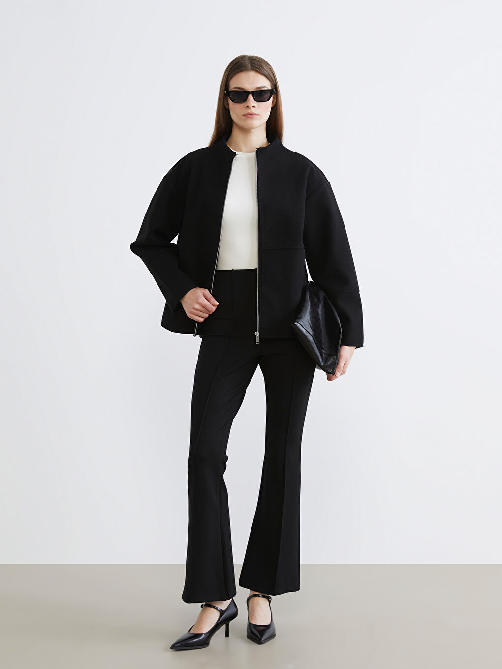 Siyah Yüksek Bel İspanyol Paça Kadın Pantolon