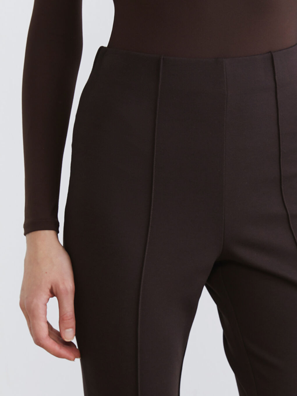 Kahverengi Yüksek Bel İspanyol Paça Kadın Pantolon-2