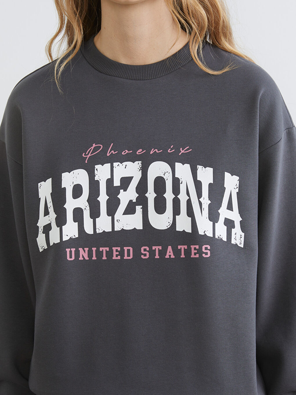 Antrasit Arizona Baskılı Oversize Kadın Kalın Sweatshirt-2