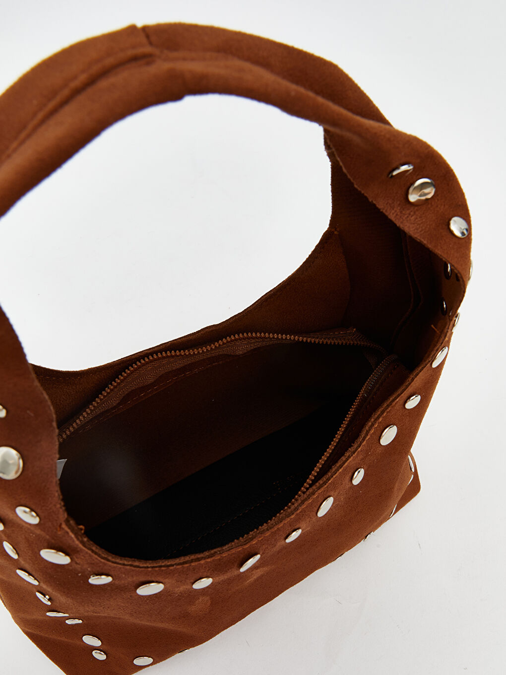 Kahverengi Zımba Detaylı Süet Görünümlü Kadın Omuz Çantası	-2