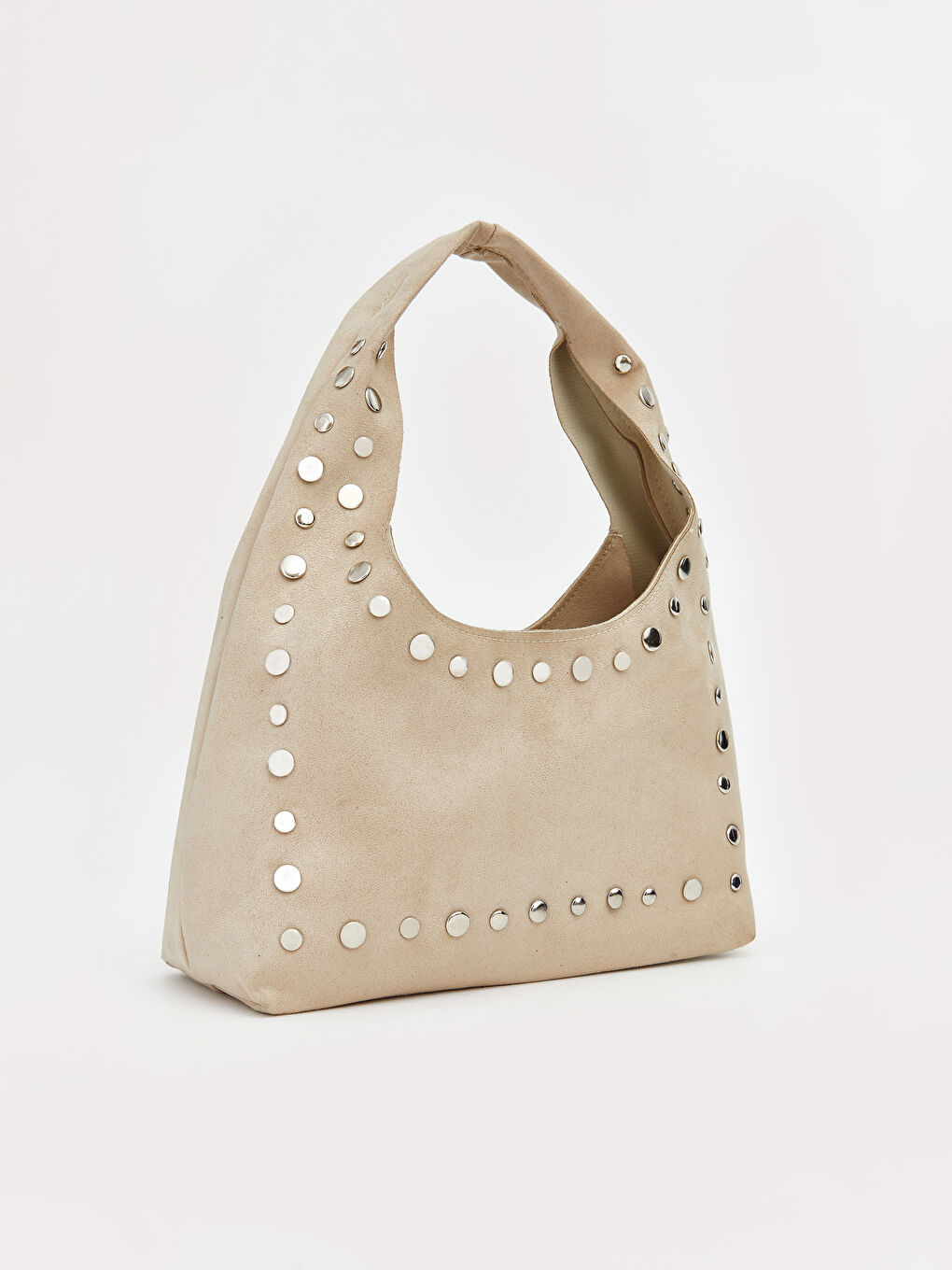 Kahverengi Zımba Detaylı Süet Görünümlü Kadın Omuz Çantası	-1