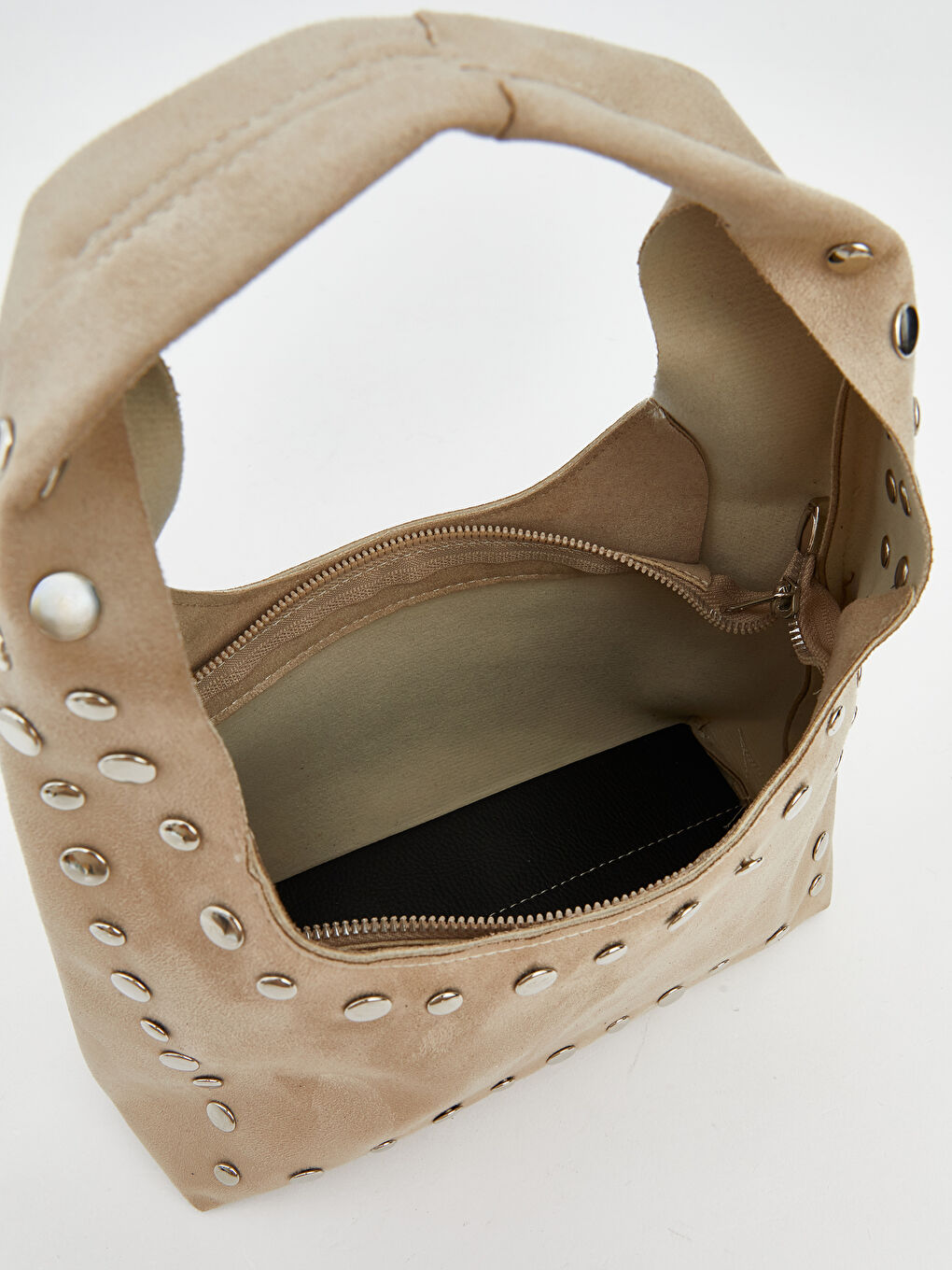 Kahverengi Zımba Detaylı Süet Görünümlü Kadın Omuz Çantası	-2