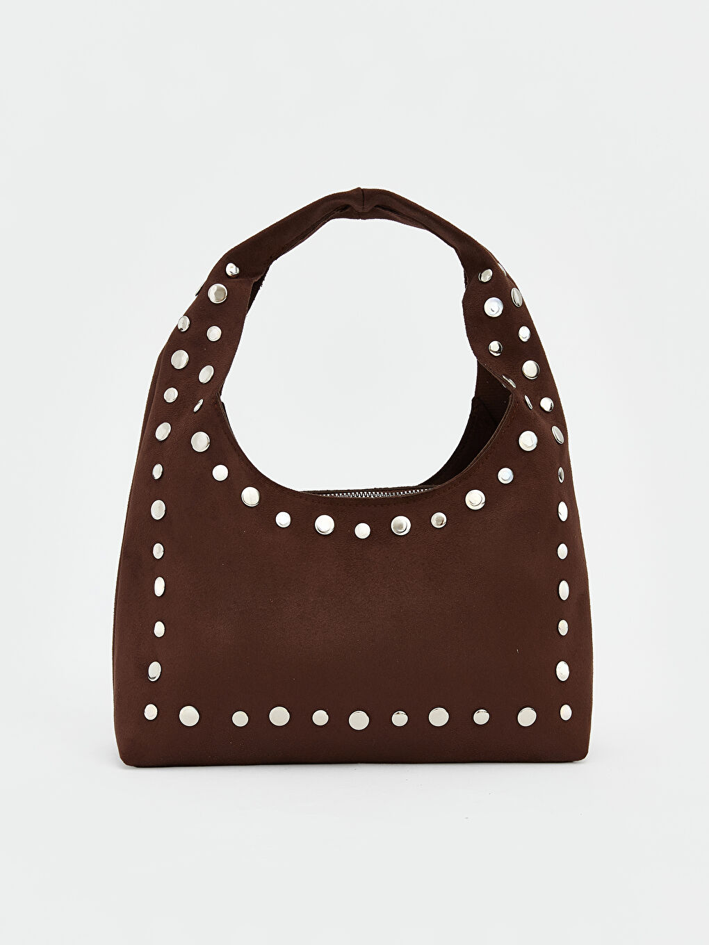 Kahverengi Zımba Detaylı Süet Görünümlü Kadın Omuz Çantası	