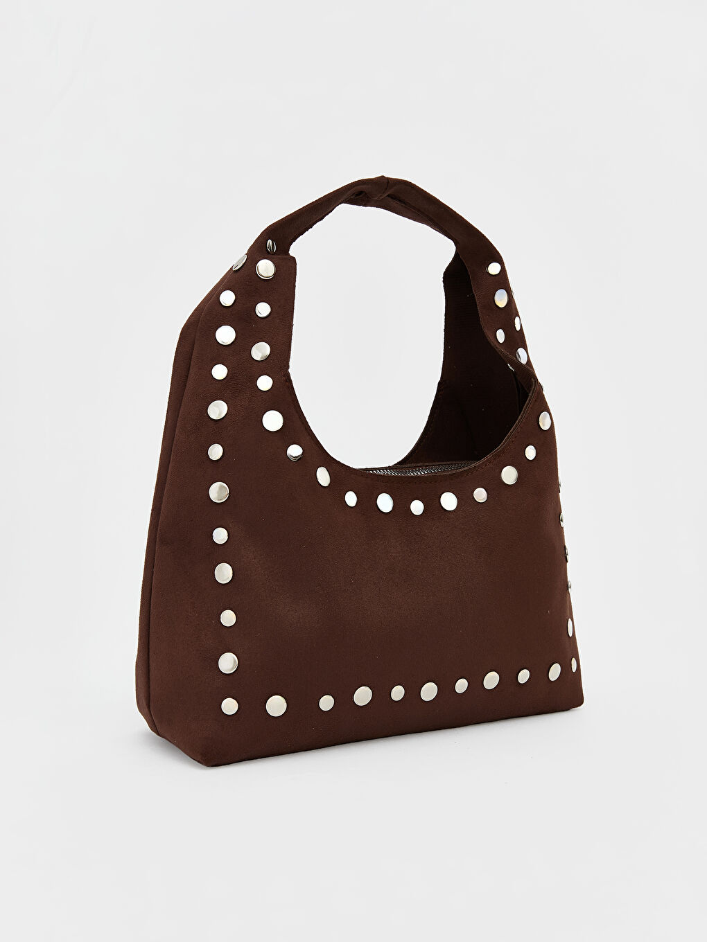 Kahverengi Zımba Detaylı Süet Görünümlü Kadın Omuz Çantası	-1