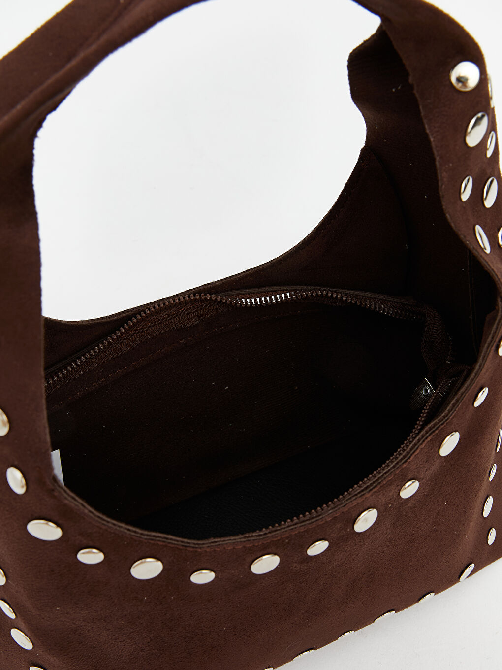 Kahverengi Zımba Detaylı Süet Görünümlü Kadın Omuz Çantası	-2