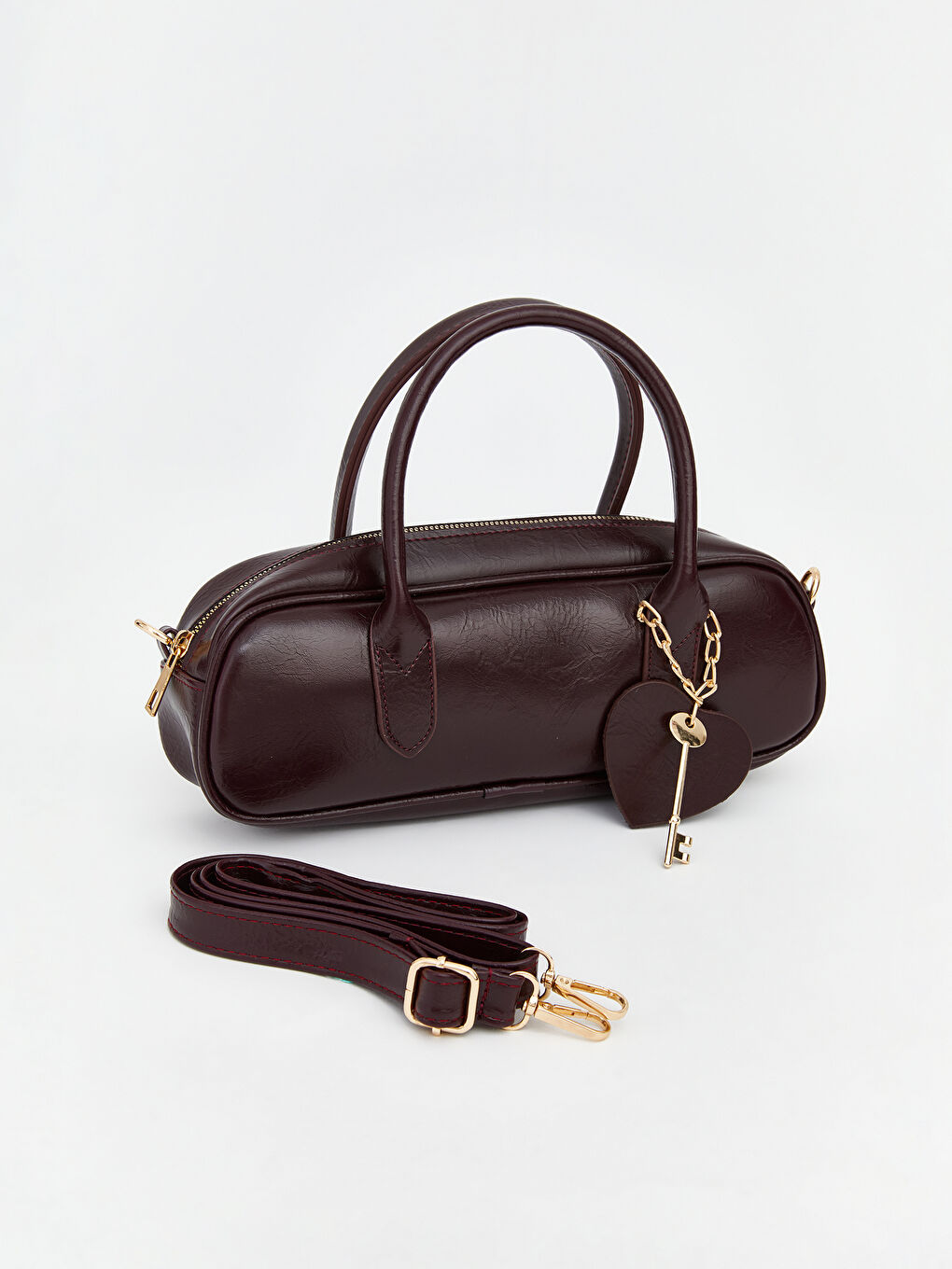 Bordo Deri Görünümlü Kadın Omuz Çantası-1