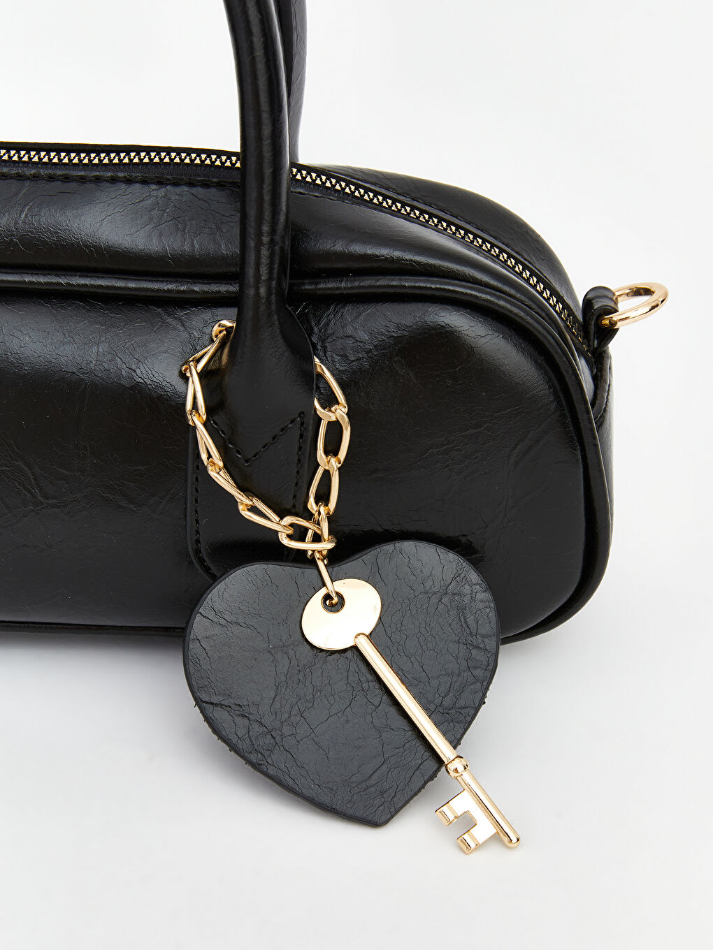 Siyah Deri Görünümlü Kadın Omuz Çantası-2