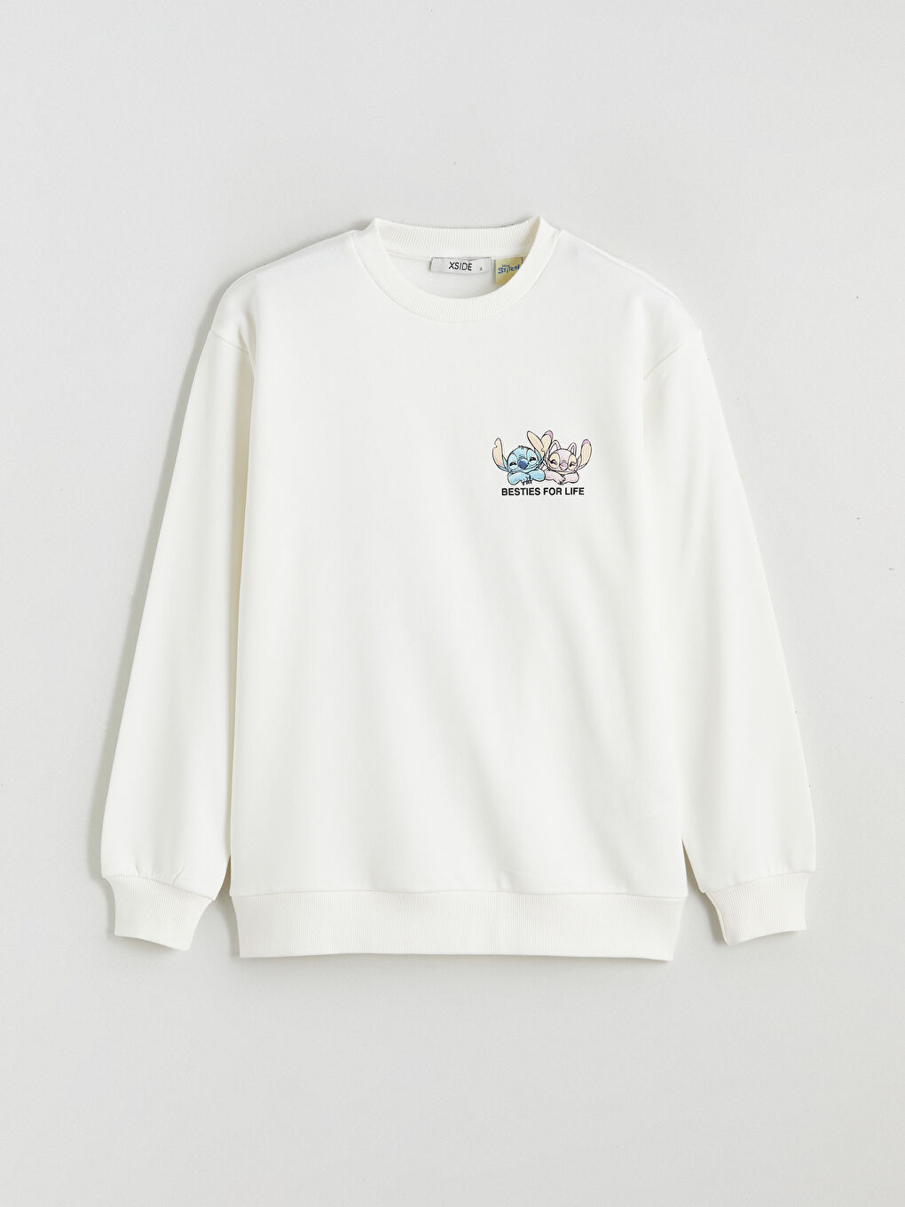 Ekru Lilo ve Angel Baskılı Kadın Kalın Sweatshirt-4