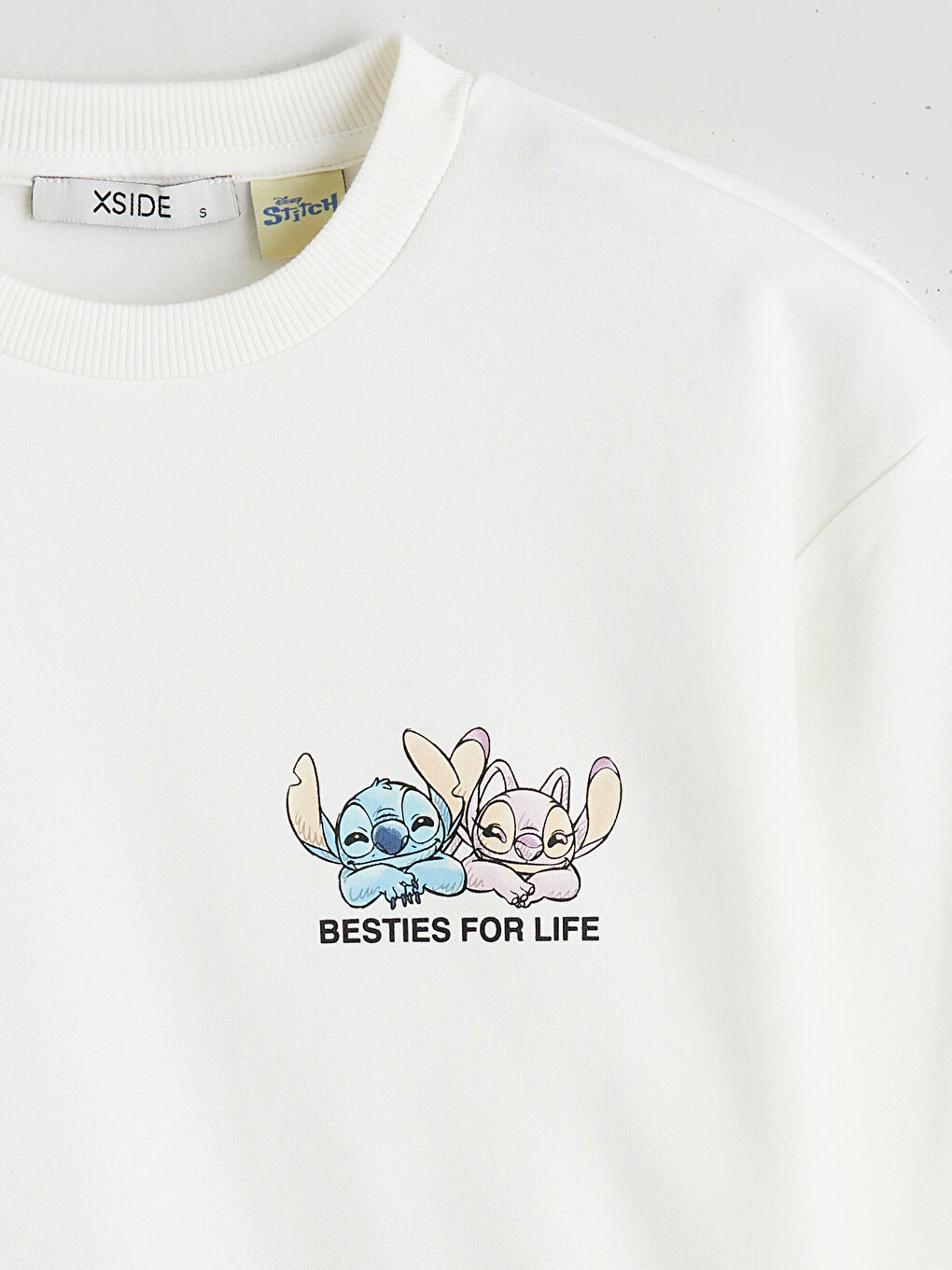 Ekru Lilo ve Angel Baskılı Kadın Kalın Sweatshirt-6