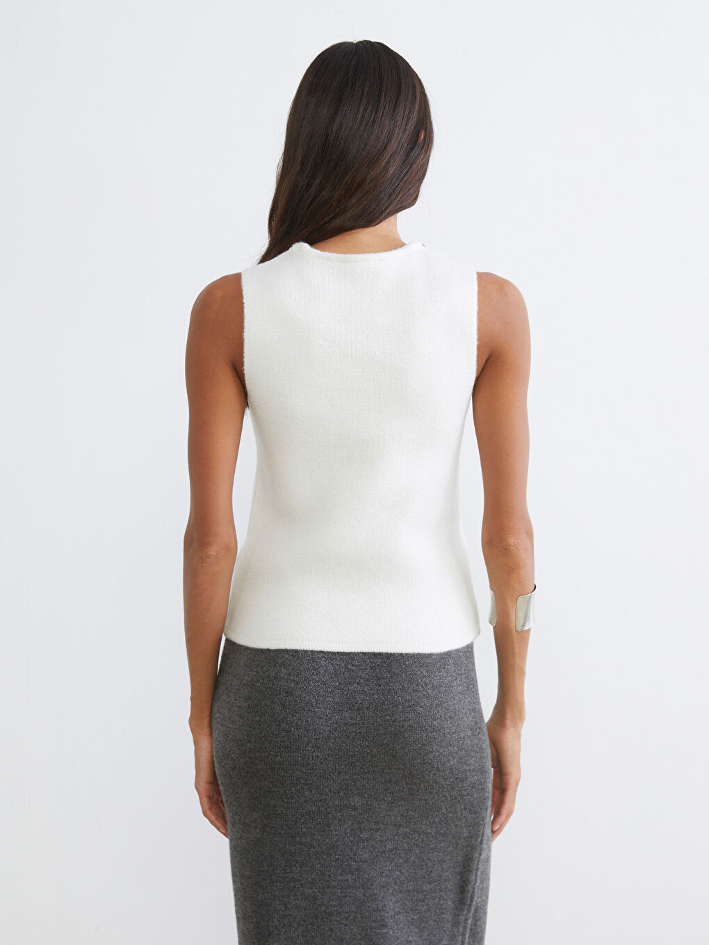 Ekru Bisiklet Yaka Taşlı Kadın Triko Süveter-3